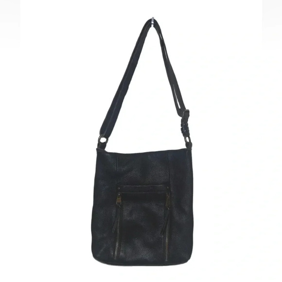 The Sak Collective LADERA Black Pebbled Authentic Leather Crossbody Bag Purse - Picture 2 of 9